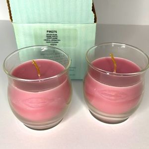 PartyLite Spiced Plum mini barrel jars. Set of (2).
